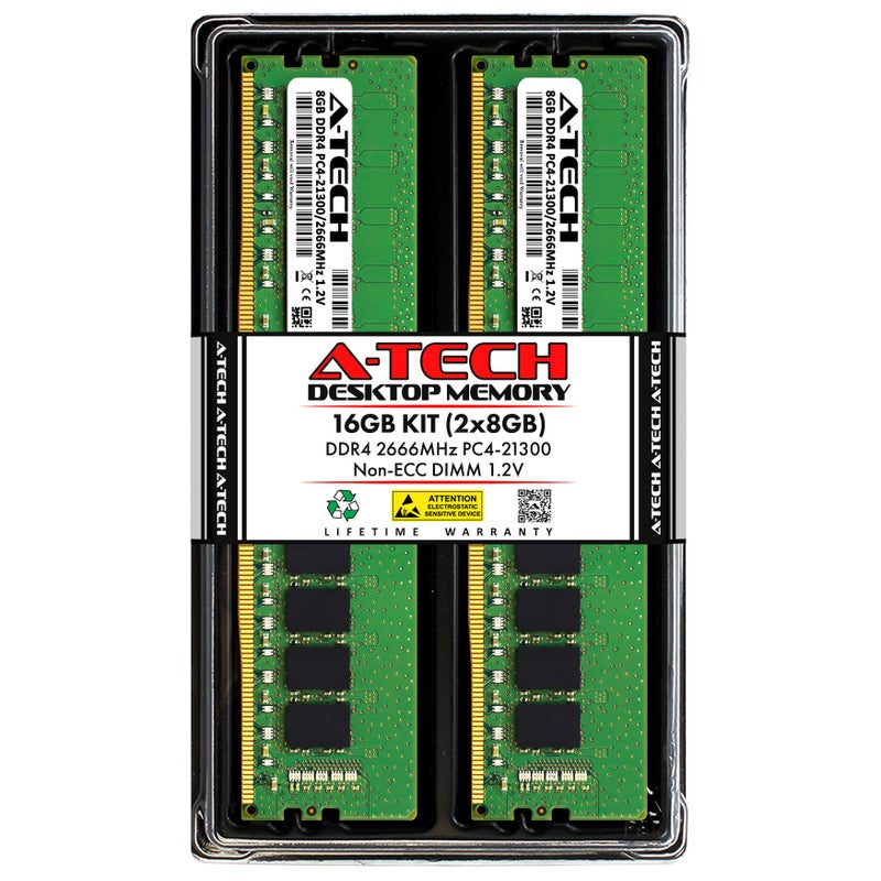 A-Tech 16GB (2x8GB) DDR4 2666 MHz UDIMM PC4-21300 (PC4-2666V) CL19 DIMM Non-ECC Desktop RAM Memory Modules - Image 1